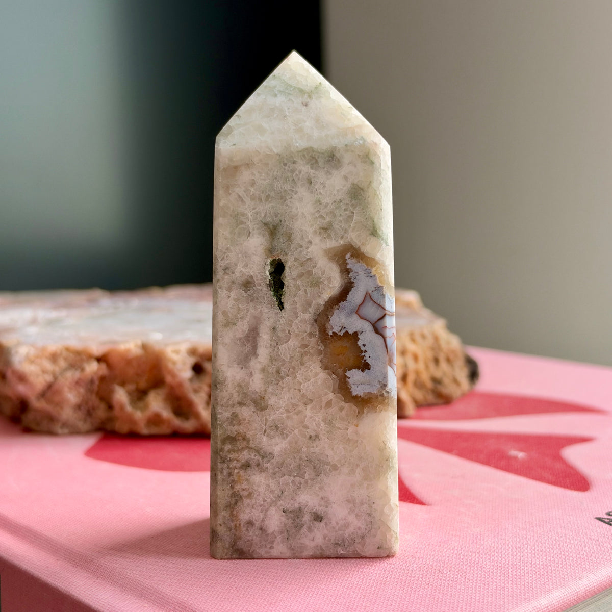 Druzy White Fluorite, Amethyst & Agate Tower No 2