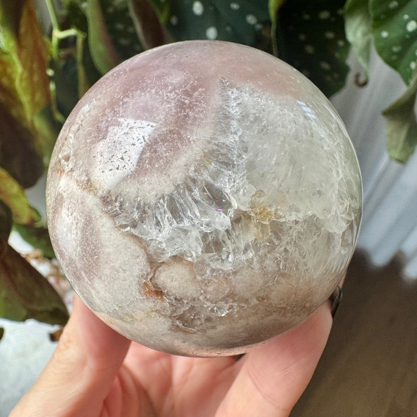Pink Amethyst with Flower Agate Sphere No 87