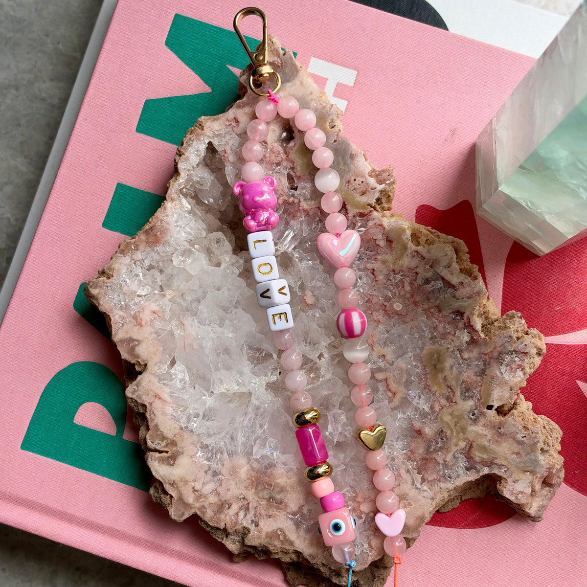 Pretty in Pink Rose Quartz & Opalite Bag Charm