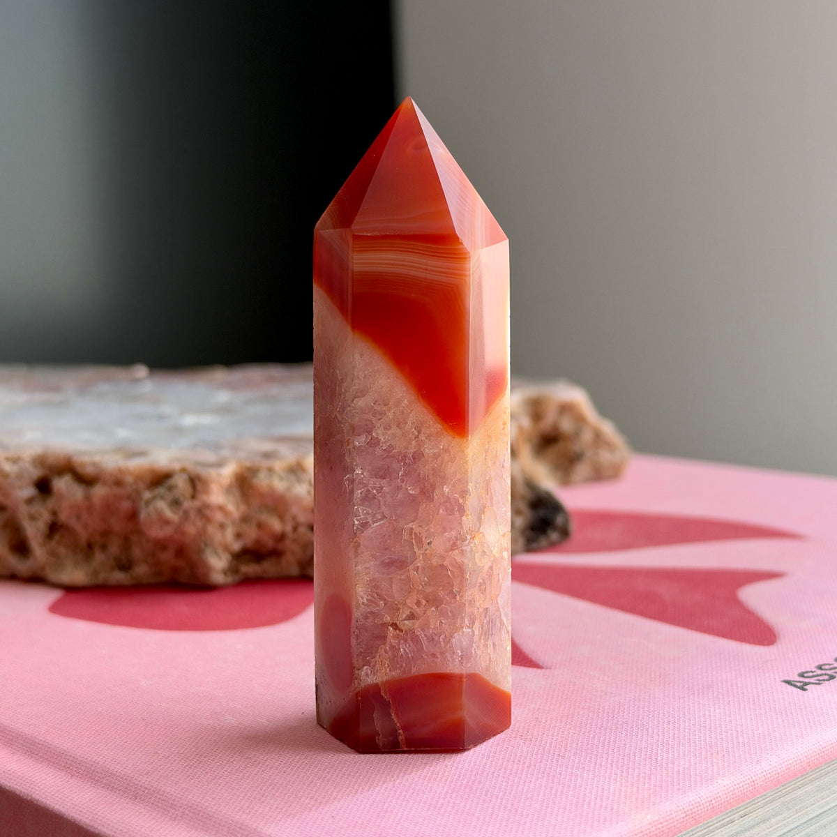 Carnelian Tower with Clear Quartz & Amethyst No 437