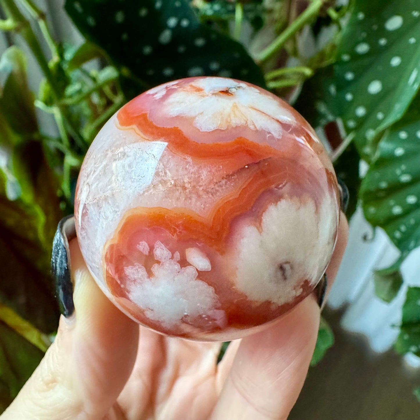 Carnelian with Flower Agate Sphere No 80