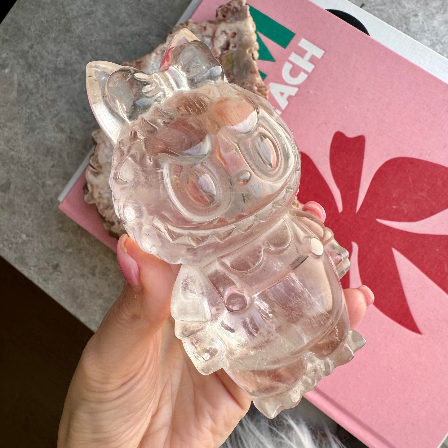 Clear Quartz Labubu with Bow