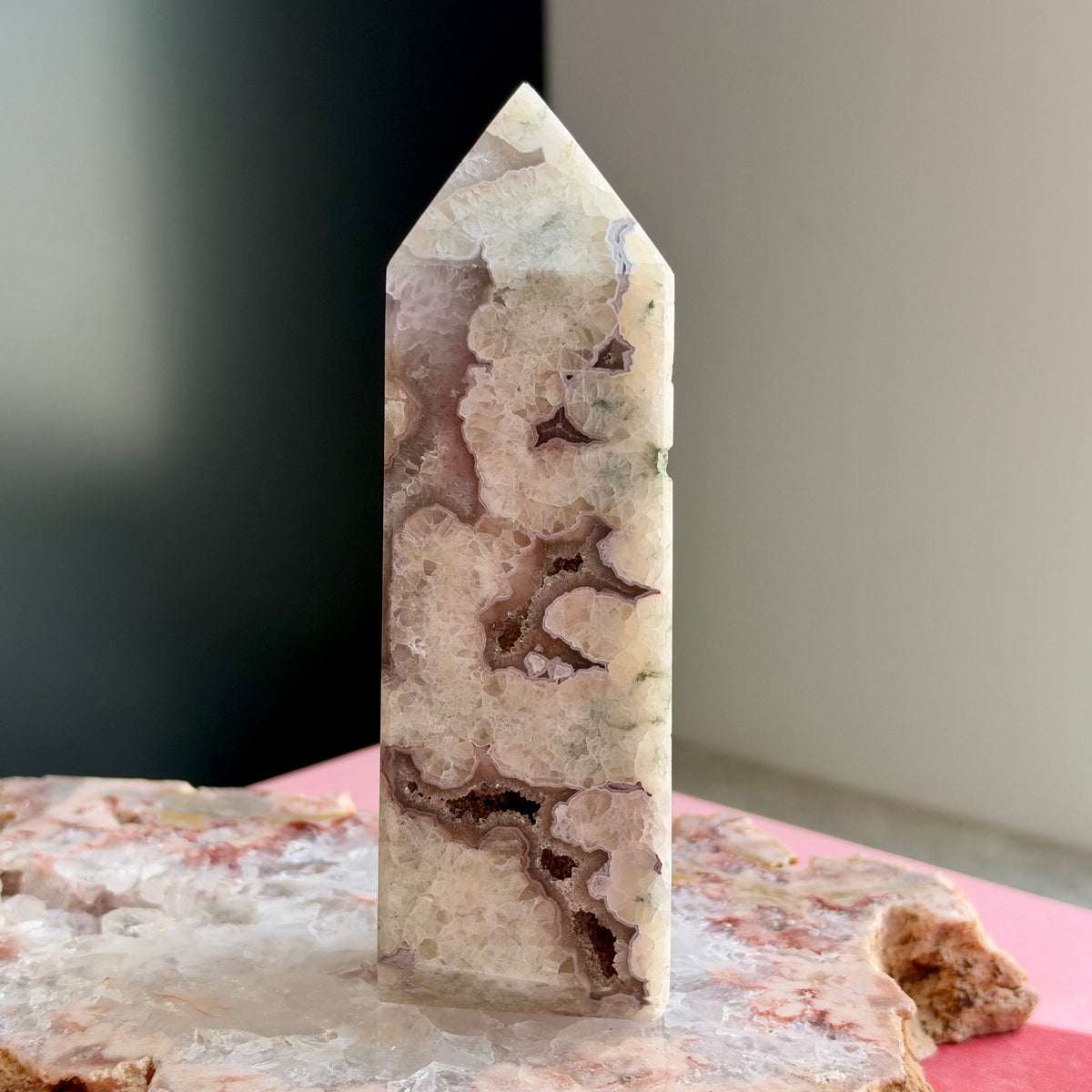Druzy White Fluorite, Amethyst & Agate Tower No 4