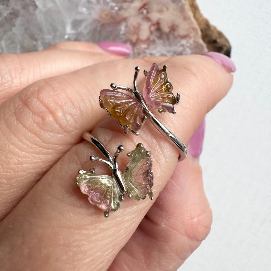Mixed Tourmaline Butterfly Silver Ring