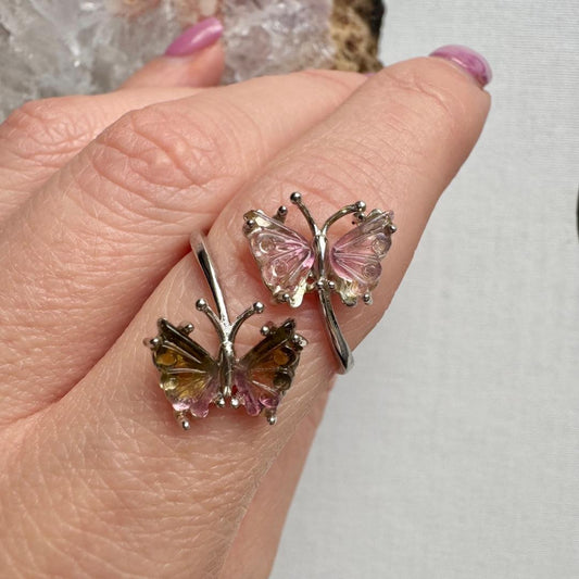 Mixed Tourmaline Butterfly Silver Ring