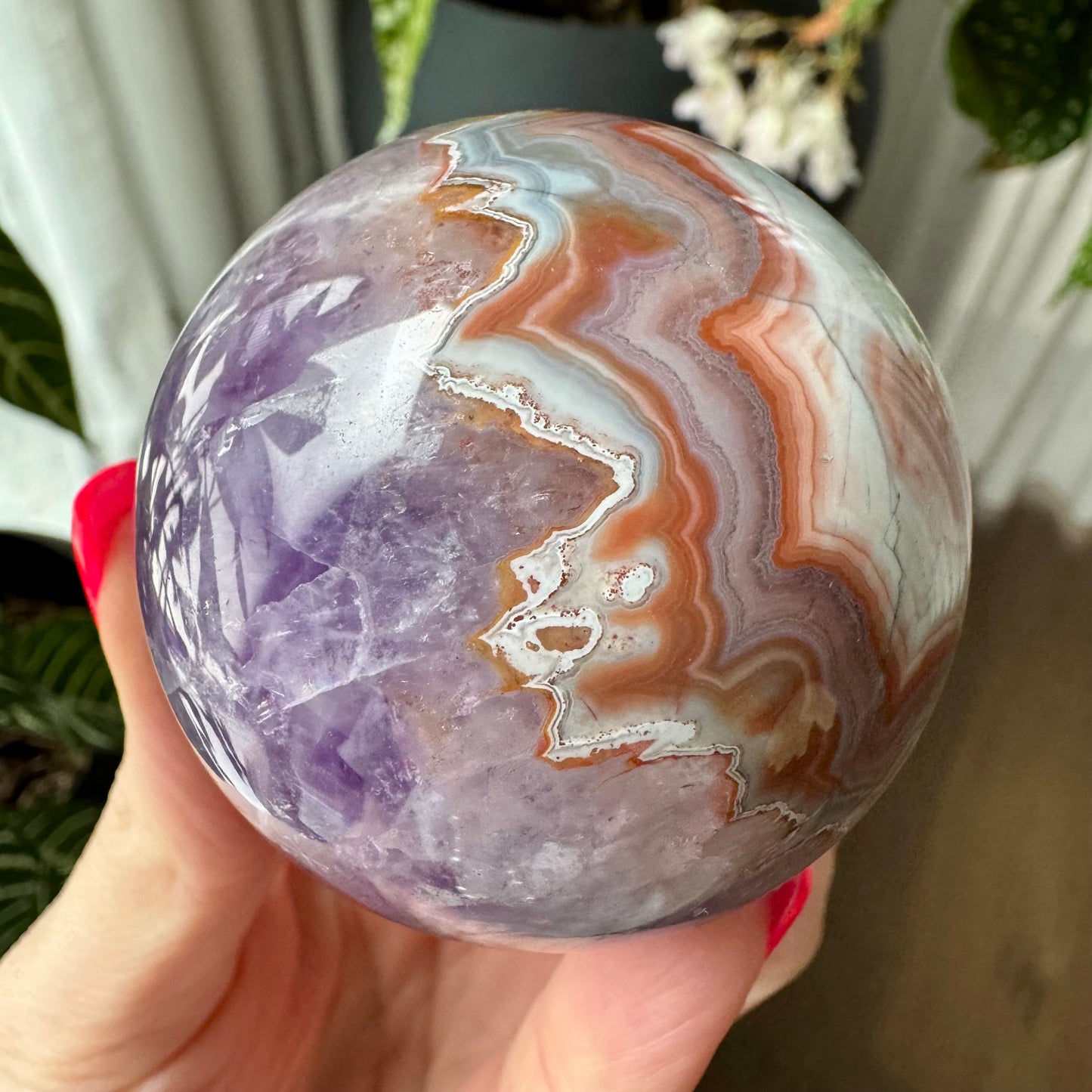 Amethyst with Mexican Lace Agate Sphere No 129