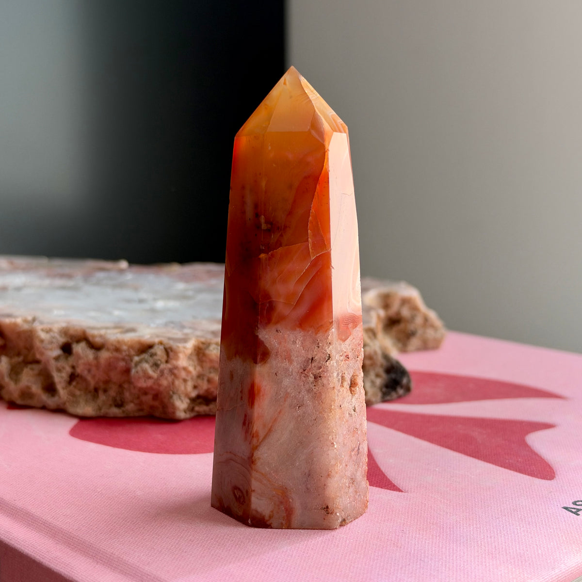Carnelian Tower with Clear Quartz & Amethyst No 439