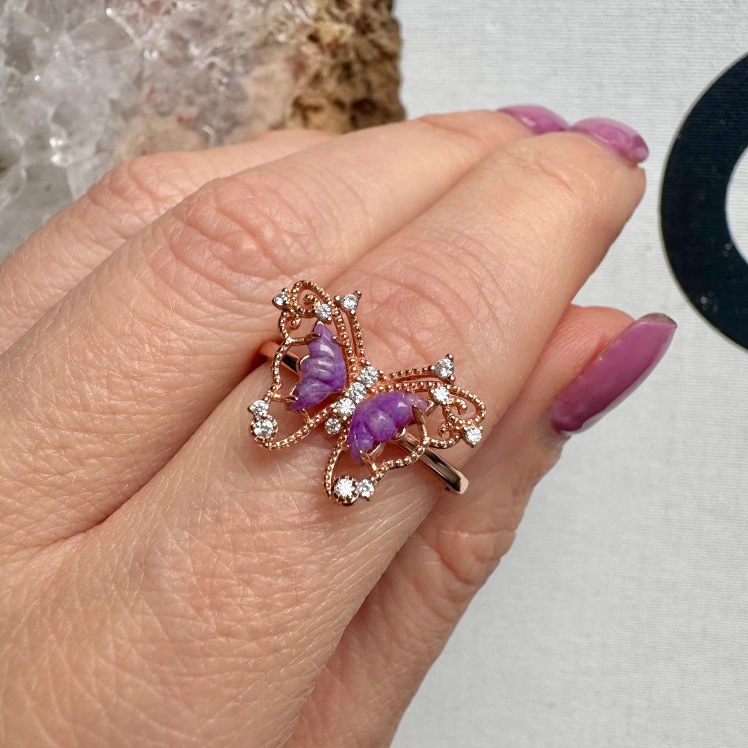 Sugilite Rose Gold Butterfly Adjustable Ring No 110