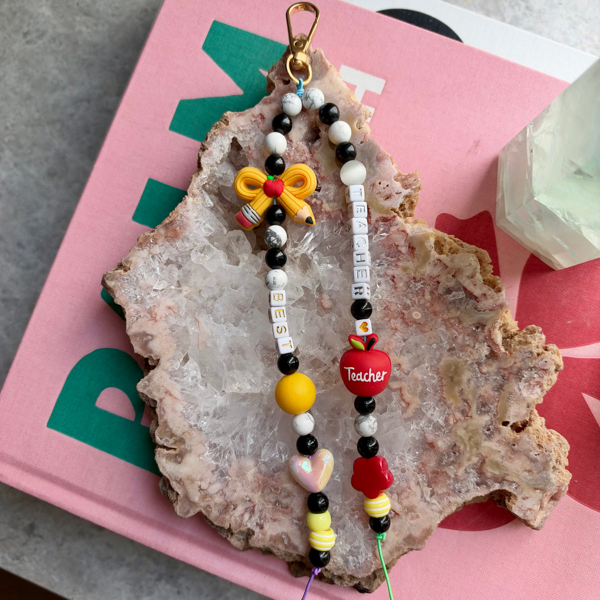 Best Teacher Black Obsidian & Howlite Bag Charm