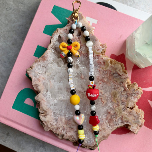 Best Teacher Black Obsidian & Howlite Bag Charm