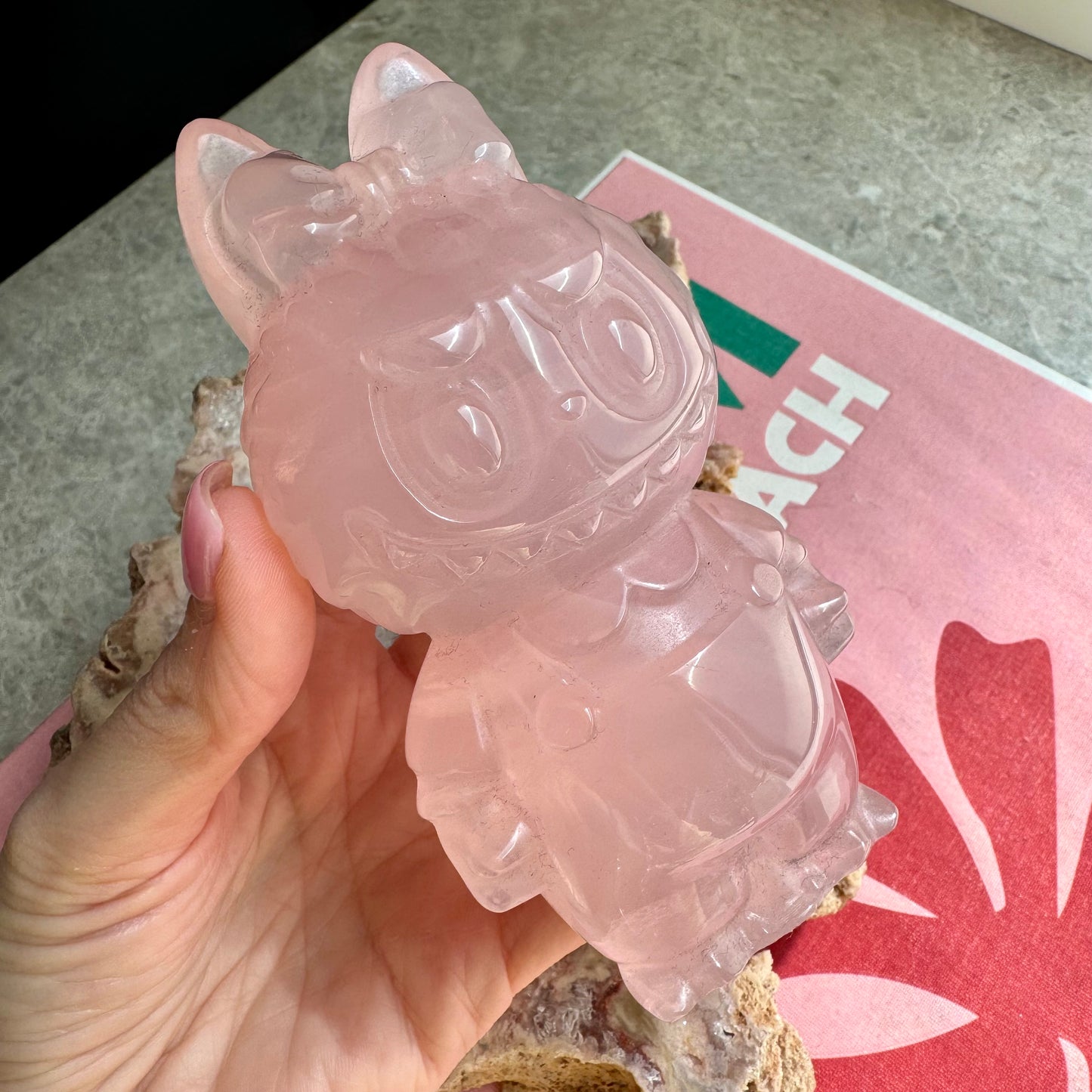 Rose Quartz Labubu with Bow