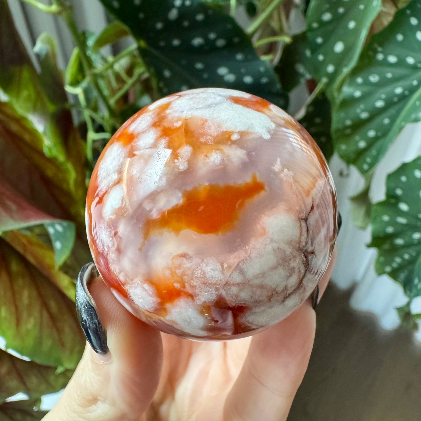 Carnelian with Flower Agate Sphere No 83