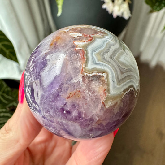 Amethyst with Mexican Lace Agate Sphere No 127