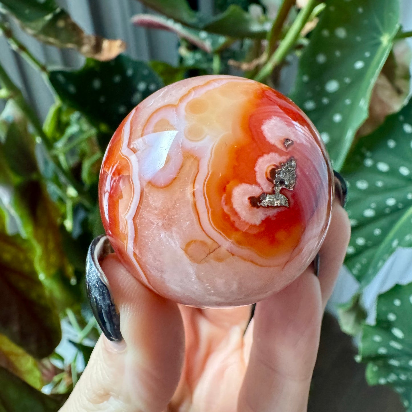 Carnelian with Flower Agate Sphere No 76