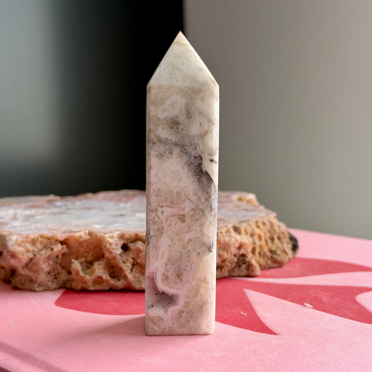 Druzy White Fluorite, Amethyst & Agate Tower No 1