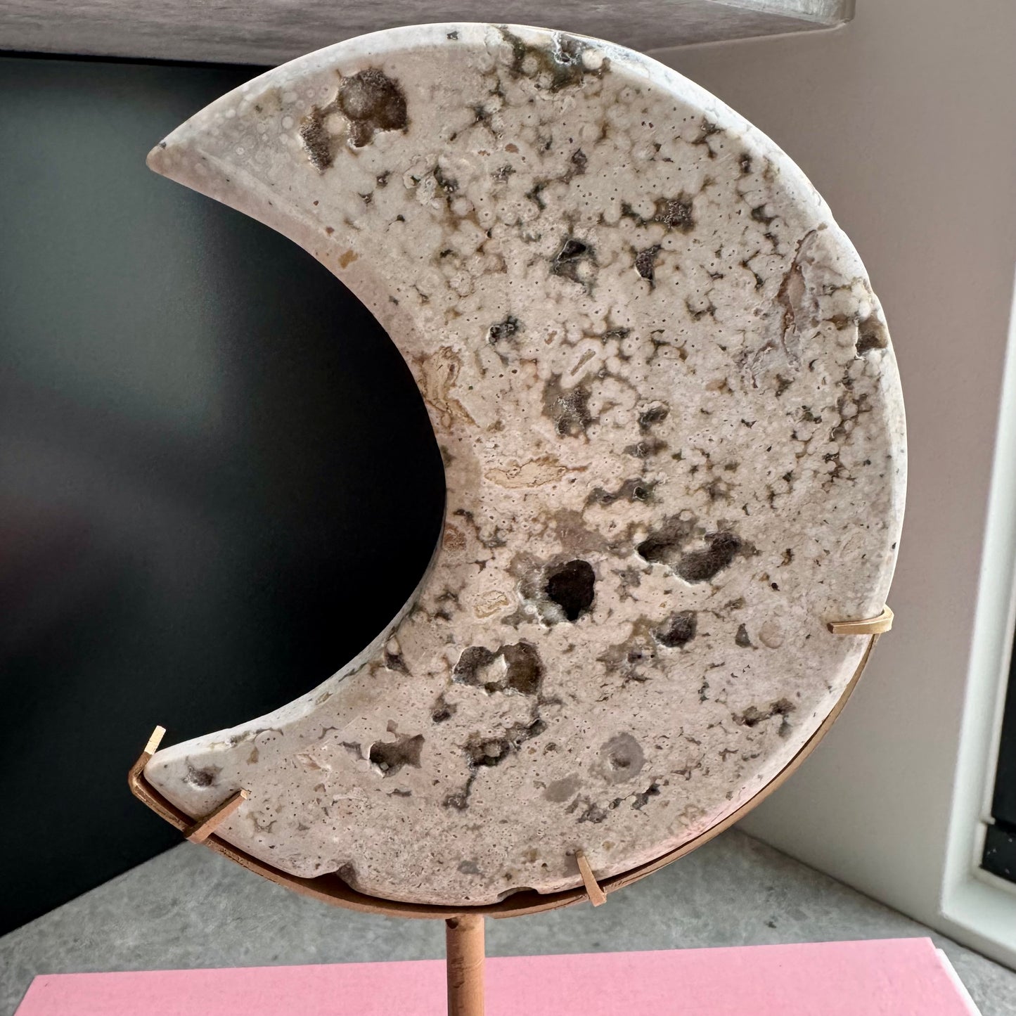 Ocean Jasper Moon on Gold Stand