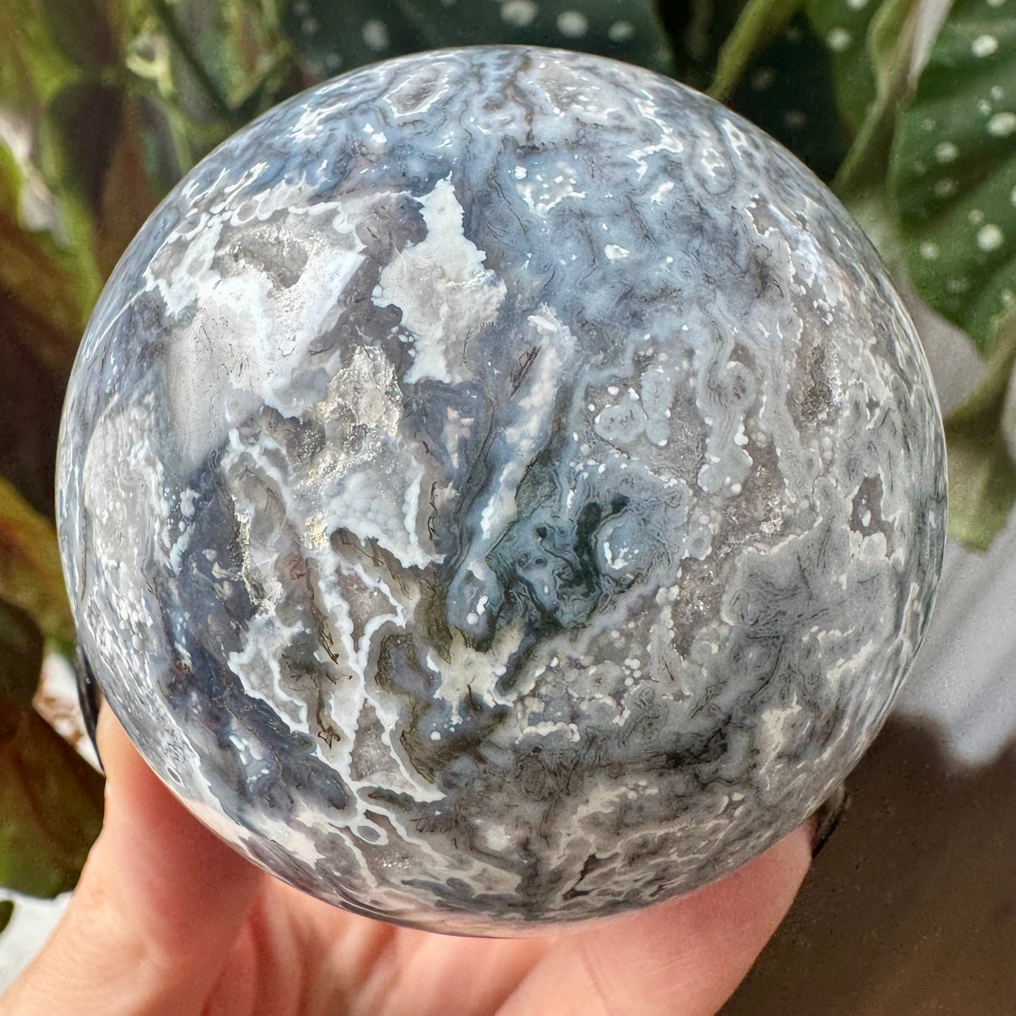 Druzy Icey Blue Moss Agate Sphere No 33