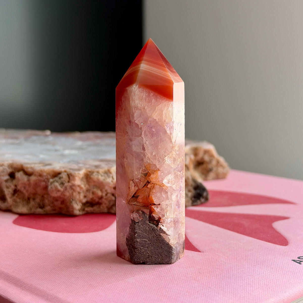 Carnelian Tower with Clear Quartz & Amethyst No 437