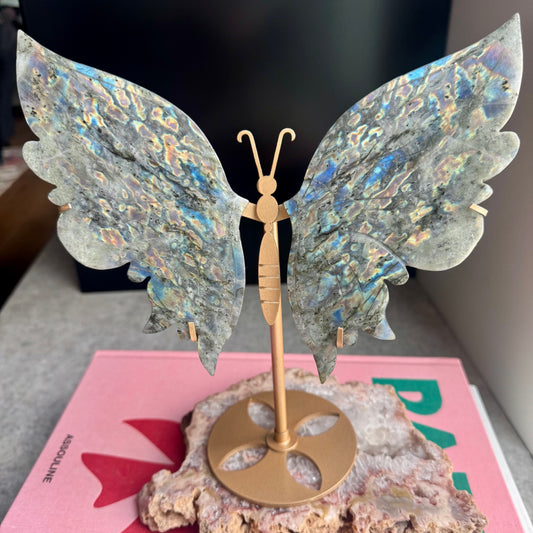 Labradorite Butterfly Wings on Gold Stand