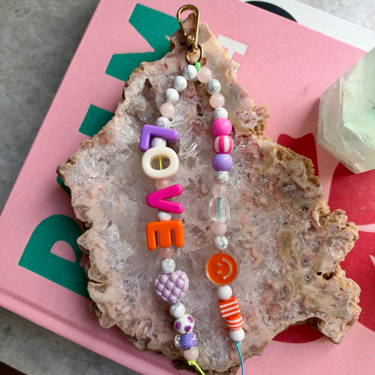 Pop of Love Rose Quartz & Howlite Bag Charm