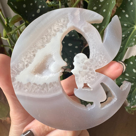 Druzy Agate Moon with Fairy No 142