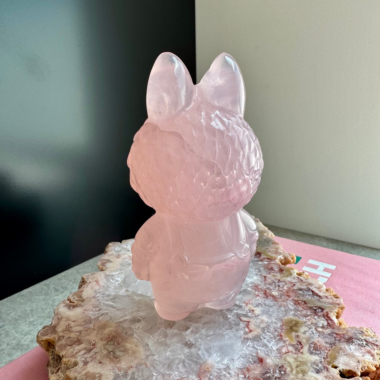 Rose Quartz Labubu with Bow