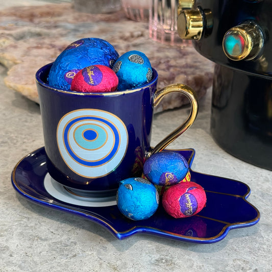 Gloss Royal Blue with Blue Evil Eye Tea Cup & Saucer Set