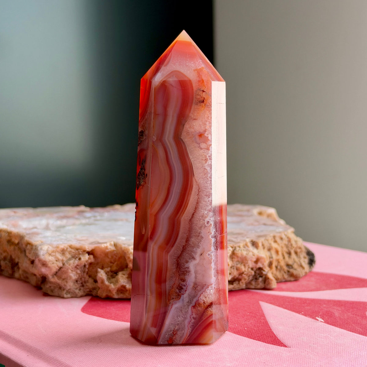 Carnelian Tower with Clear Quartz Tower No 54