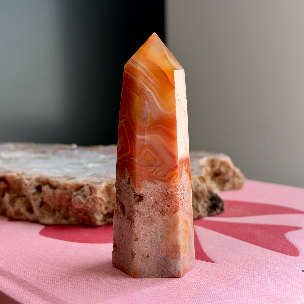 Carnelian Tower with Clear Quartz & Amethyst No 439