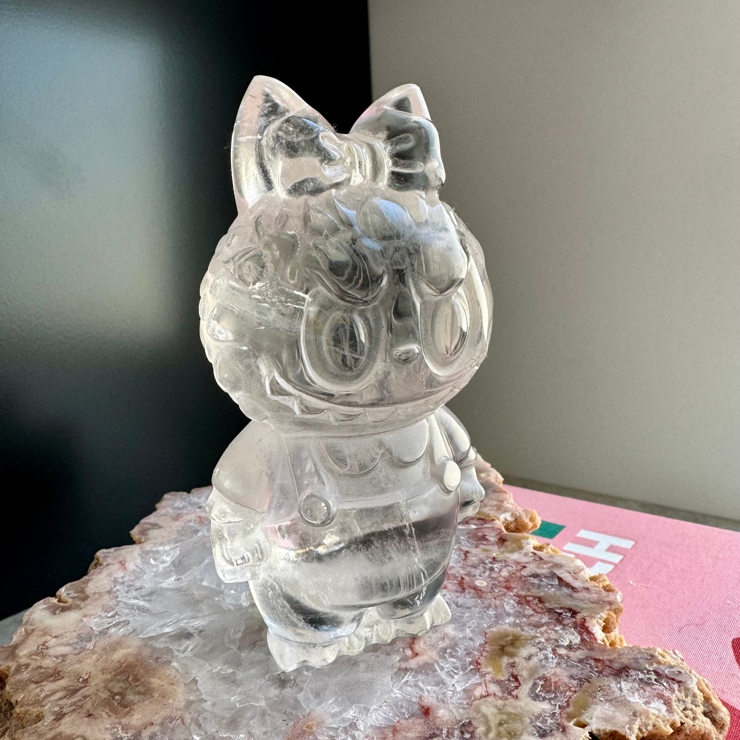 Clear Quartz Labubu with Bow