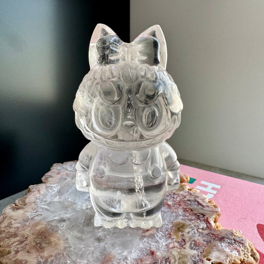 Clear Quartz Labubu with Bow