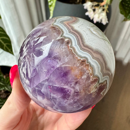 Amethyst with Mexican Lace Agate Sphere No 130