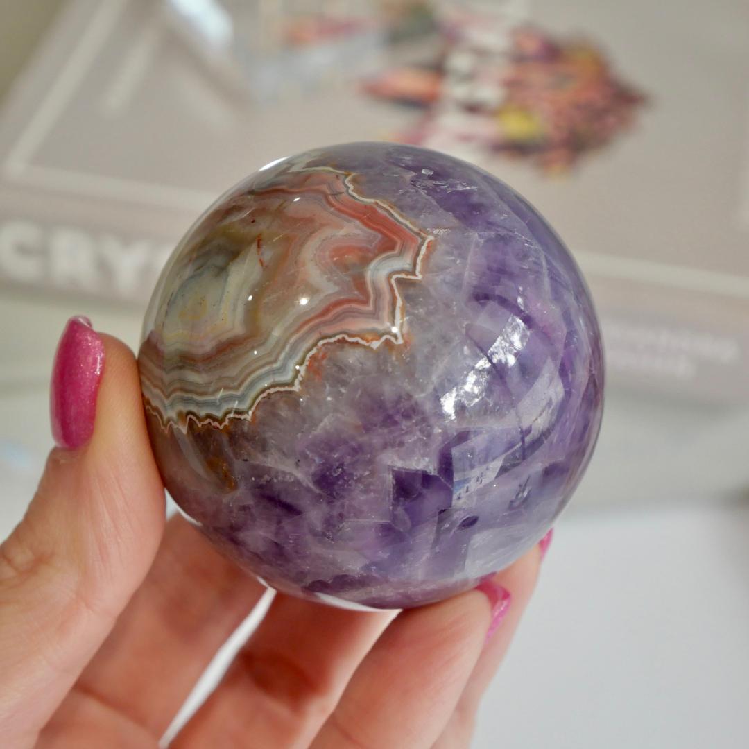 Amethyst with Mexican Lace Agate Sphere No 128