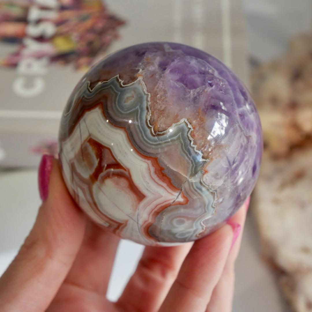 Amethyst with Mexican Lace Agate Sphere No 131