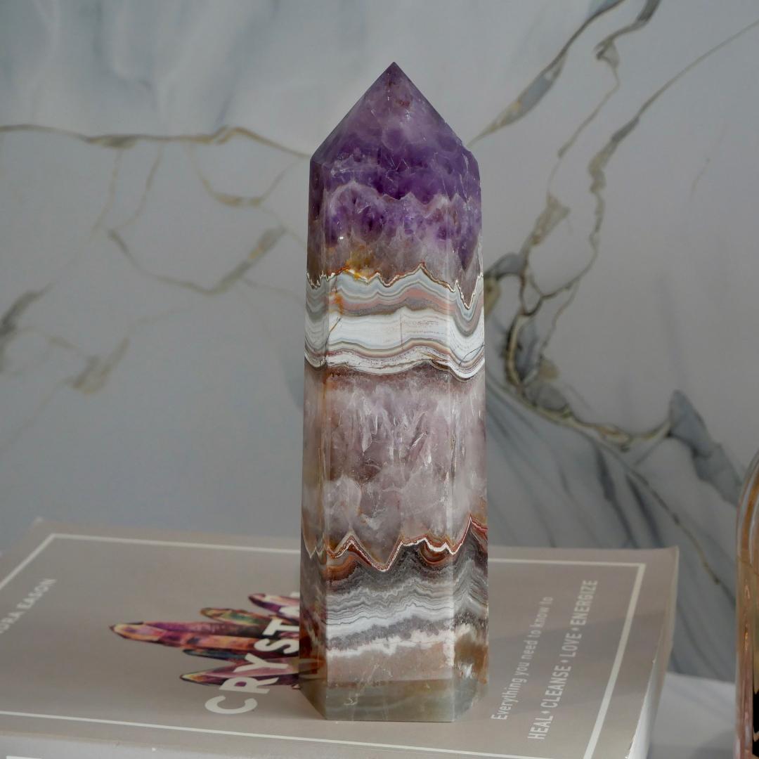 Amethyst with Mexican Lace Agate Tower No 125