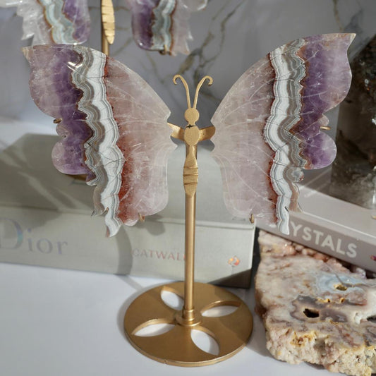 Amethyst with Mexican Lace Agate Butterfly Wings on Stand No 120