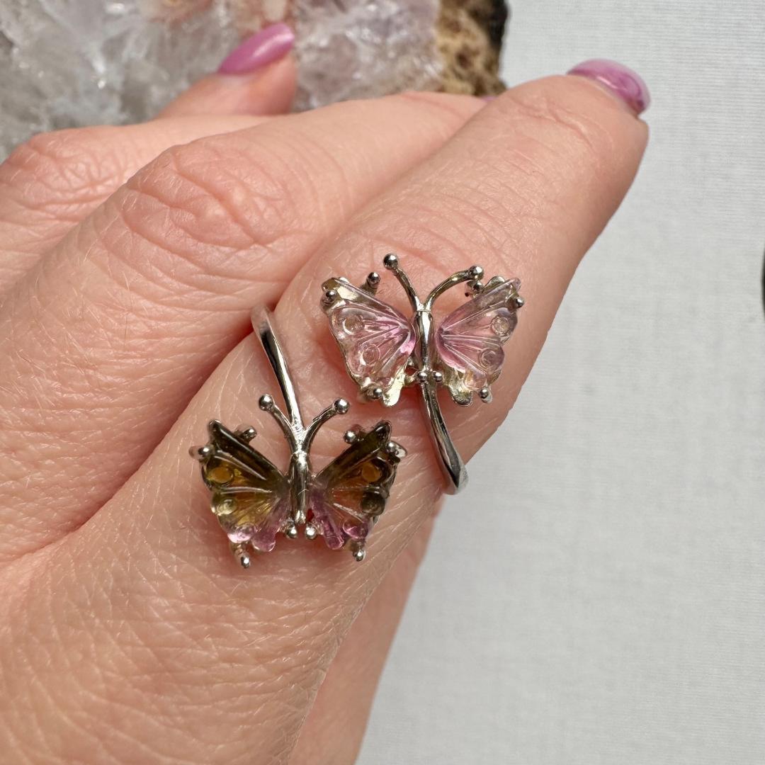 Mixed Tourmaline Butterfly Silver Ring