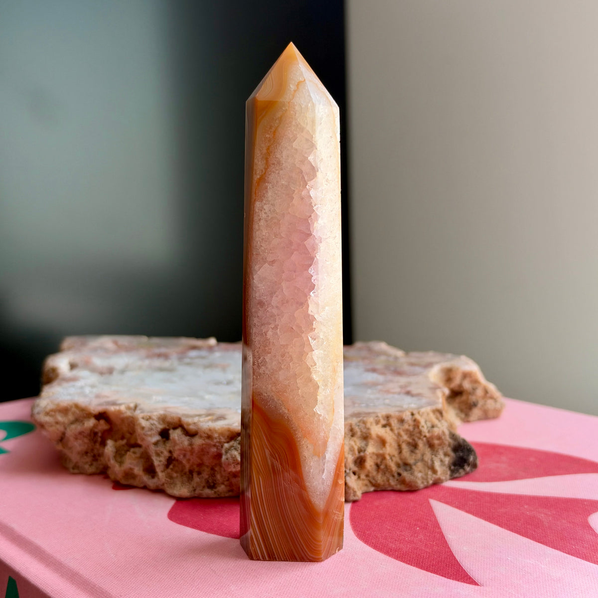 Carnelian Tower with Clear Quartz & Amethyst No 436
