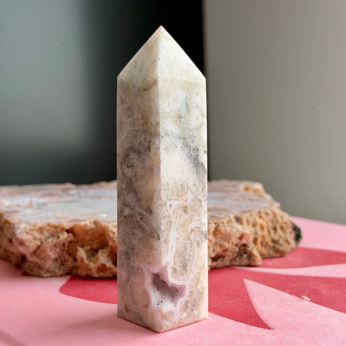 Druzy White Fluorite, Amethyst & Agate Tower No 1