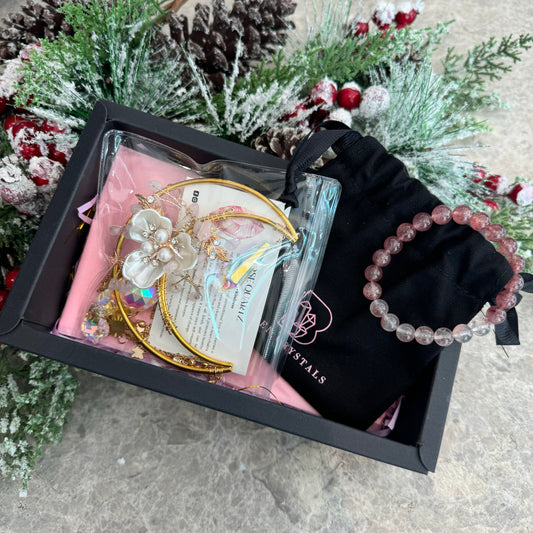 Rose Quartz Suncatcher & Strawberry Quartz Bracelet Gift Box