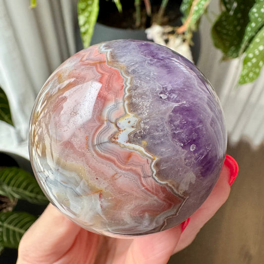 Amethyst with Mexican Lace Agate Sphere No 128