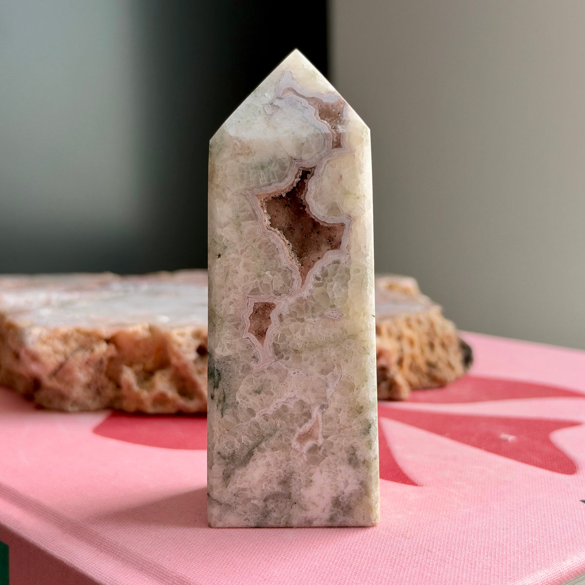 Druzy White Fluorite, Amethyst & Agate Tower No 2