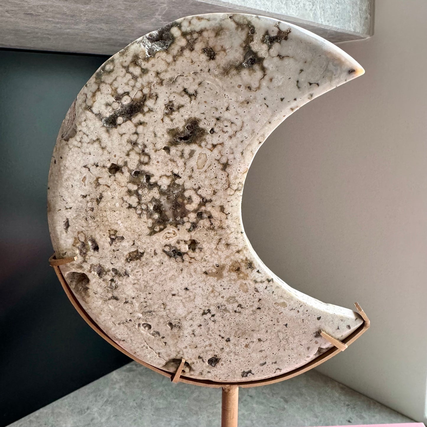 Ocean Jasper Moon on Gold Stand