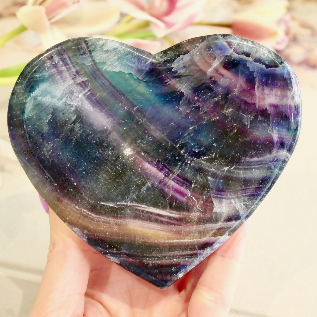 Rainbow Fluorite Heart Bowls