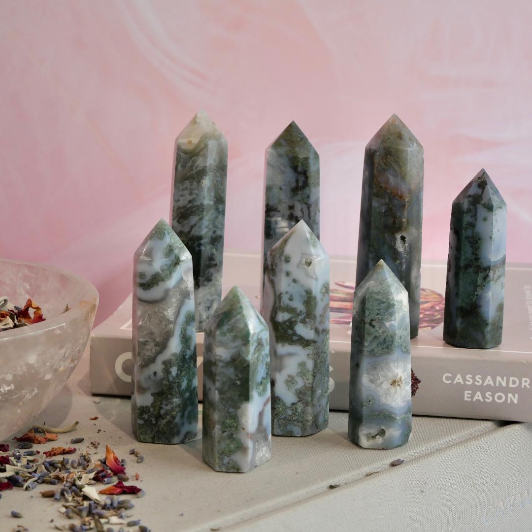 Druzy Moss Agate Towers