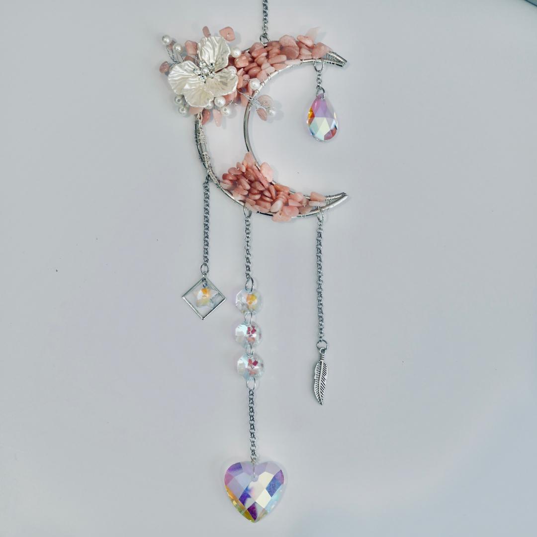 Pink Opal Silver Moon Suncatcher