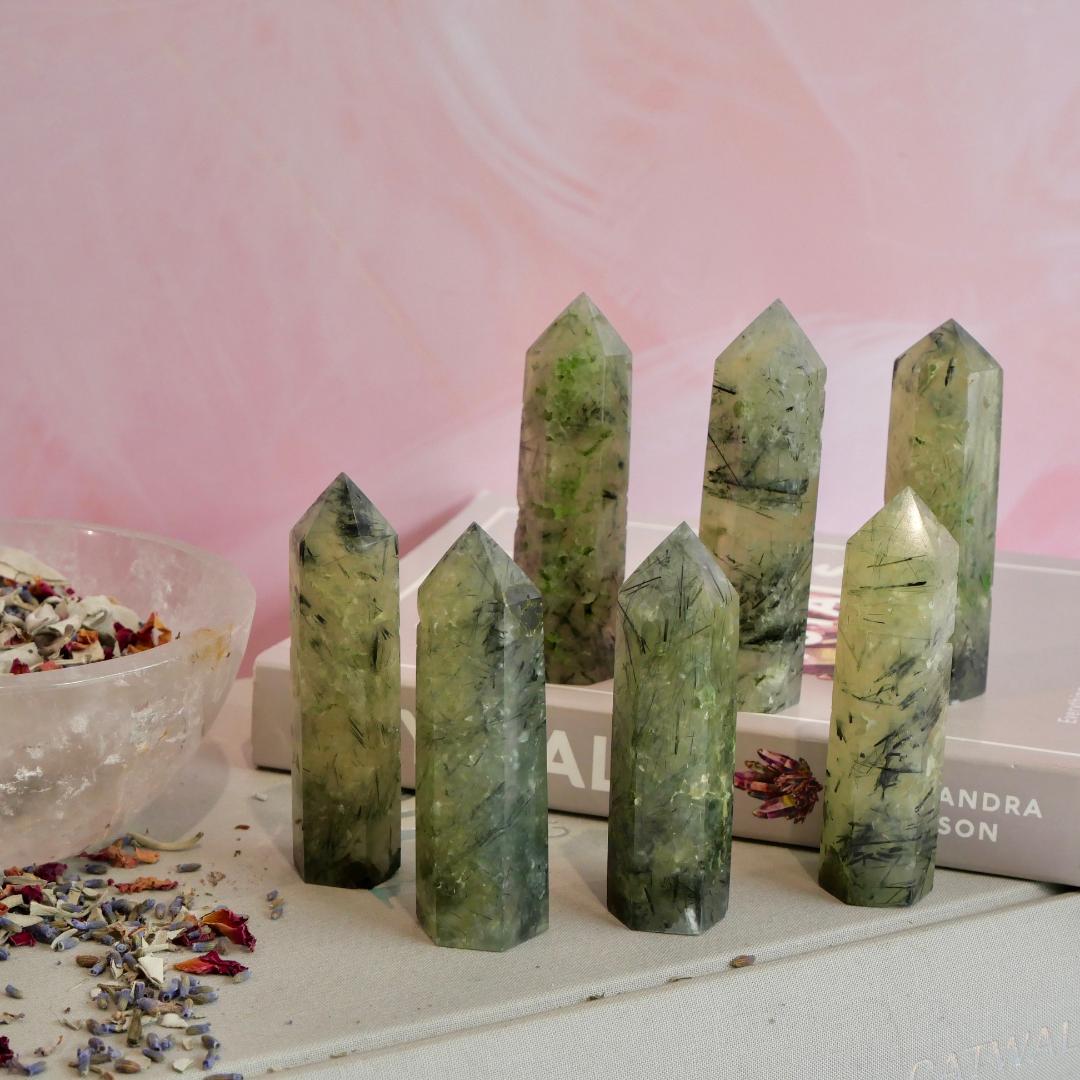 Tourmalinated Prehnite Towers