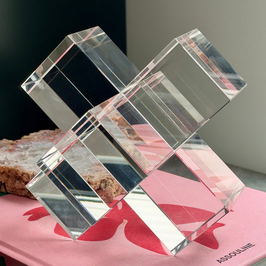 Geometric Glass Cube Sculpture Large