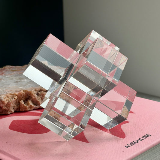 Geometric Glass Cube Sculpture Small