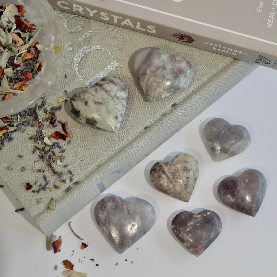 Pegmatite Hearts - Lepidolite, Pink Tourmaline & Smokey Quartz